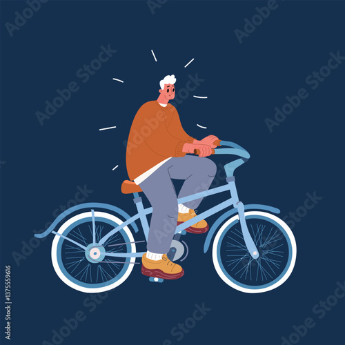 Cartoon vector illustration of a man riding a bicycle, symbolizing freedom, adventure, and the joy of an active lifestyle.