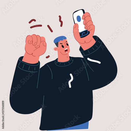Cartoon vector illustration of a man angrily shouting into a phone, symbolizing frustration, conflict, and intense communication breakdown.