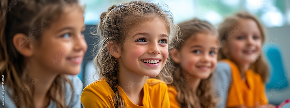 joyful scene of children smiling and engaging in group activity, showcasing happiness and camaraderie in bright environment joyful scene of children smiling and engaging in group activity, showcasing happiness and camaraderie in bright environment