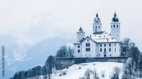 Wallpaper Mural Majestic swiss monastery in the alps winter wonderland gigapixel panorama serene landscape Torontodigital.ca
