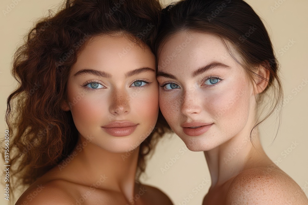 Celebrating Diversity and Friendship Between Two Women Emphasizing Natural Beauty and Connection in a Minimalist Portrait Celebrating Diversity and Friendship Between Two Women Emphasizing Natural Beauty and Connection in a Minimalist Portrait