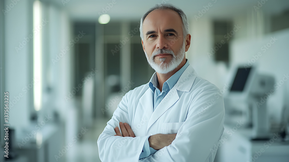confident dermatologist in white lab coat stands in modern laboratory, showcasing expertise and professionalism in clean, bright environment. atmosphere is calm and inviting confident dermatologist in white lab coat stands in modern laboratory, showcasing expertise and professionalism in clean, bright environment. atmosphere is calm and inviting
