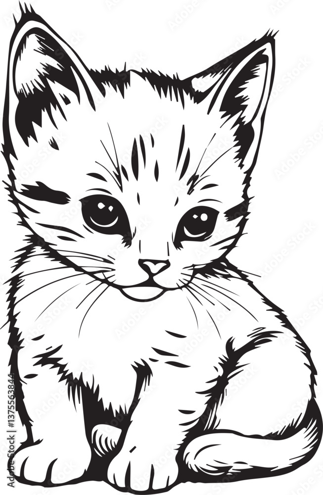 Fototapeta premium Cute kitten. Hand drawn vector illustration