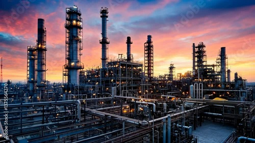 Wallpaper Mural Industrial complex at sunset with towering smokestacks and vibrant sky Torontodigital.ca