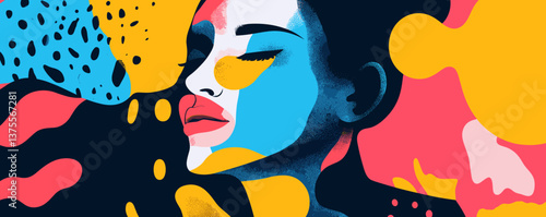 Colorful abstract female portrait with bold design and vibrant patterns - vector.