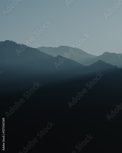 misty mountain landscape, mountains layers