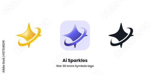 Ai Sparkles Star 3D Icons Symbols logo, Set of Generative AI media technology Artificial Intelligence and Machine Learning Technology Concept