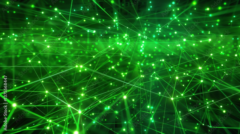 Obraz premium Glowing green neural network. Artificial intelligence. Big data analysis. 3D rendering.