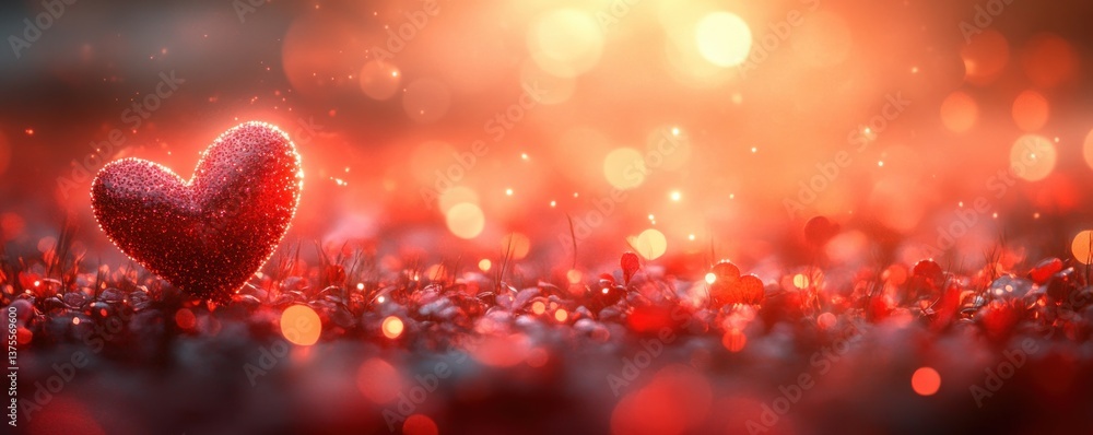 Romantic Valentine's Day Background with Glowing Red Bokeh Lights and Heart Shapes Romantic Valentine's Day Background with Glowing Red Bokeh Lights and Heart Shapes