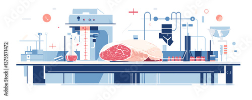 Futuristic lab with cultured meat production and high-tech equipment - vector.