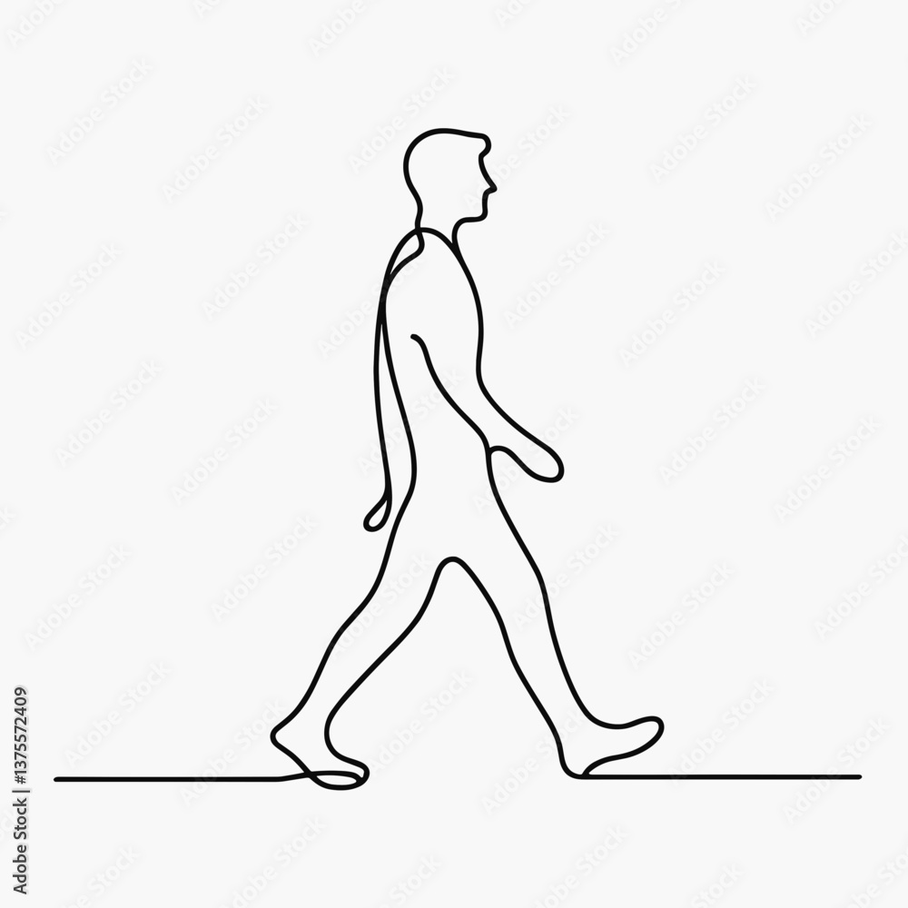 Line drawing of a man walking in a minimalist style Line drawing of a man walking in a minimalist style