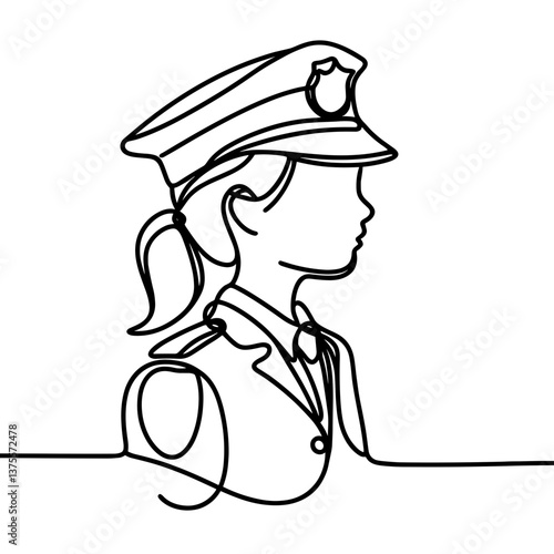 Female police officer line art profile illustration  