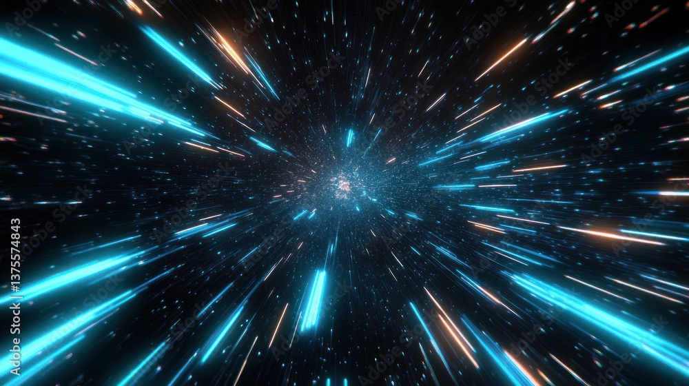 Fototapeta premium Cinematic Cyberpunk Starfield with Speed and Light Streaks in Outer Space