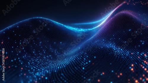 Futuristic Blue Particle Wave Technology Background with Digital Effect