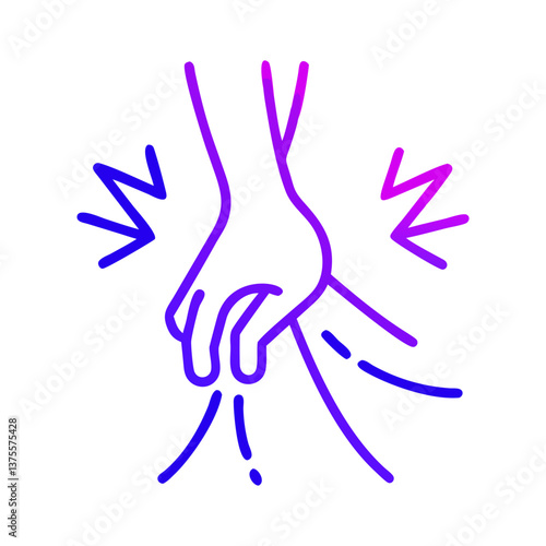 Gradient line illustration of a hand holding lower belly, symbolizing menstrual cramps, discomfort, and feminine wellness care needs.
