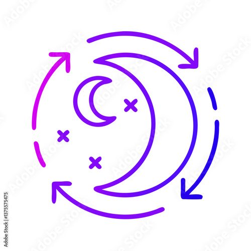 Gradient line illustration of moon phases with arrows, symbolizing menstrual cycle rhythm, hormonal balance, and feminine wellness.
