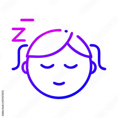Gradient line illustration of a relaxed sleeping girl, symbolizing rest, recovery, and self-care during menstrual wellness periods.
