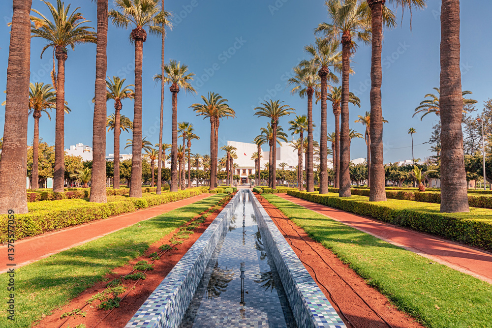Scenic view of a peaceful oasis in the Arab League Park in Casablanca