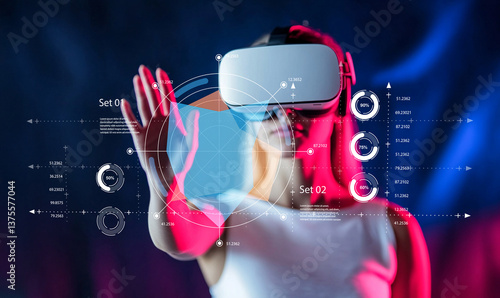 Canvastavla Young woman interacts with virtual reality technology while wearing a VR headset