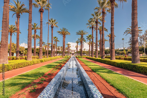Obraz na płótnie Scenic view of a peaceful oasis in the Arab League Park in Casablanca w salonie