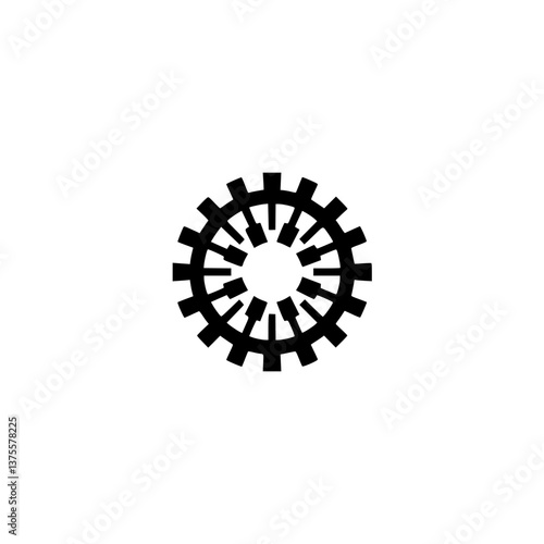 Abstract Circular Gear Symbol, Black on White Background