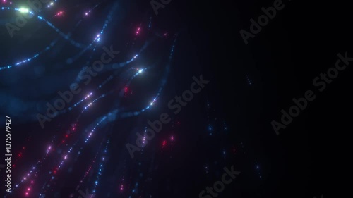 Futuristic glowing abstract blue and purple particle string background loop. AI network and advanced technology 3D animation depicting neural networks, artificial intelligence and quantum computing.