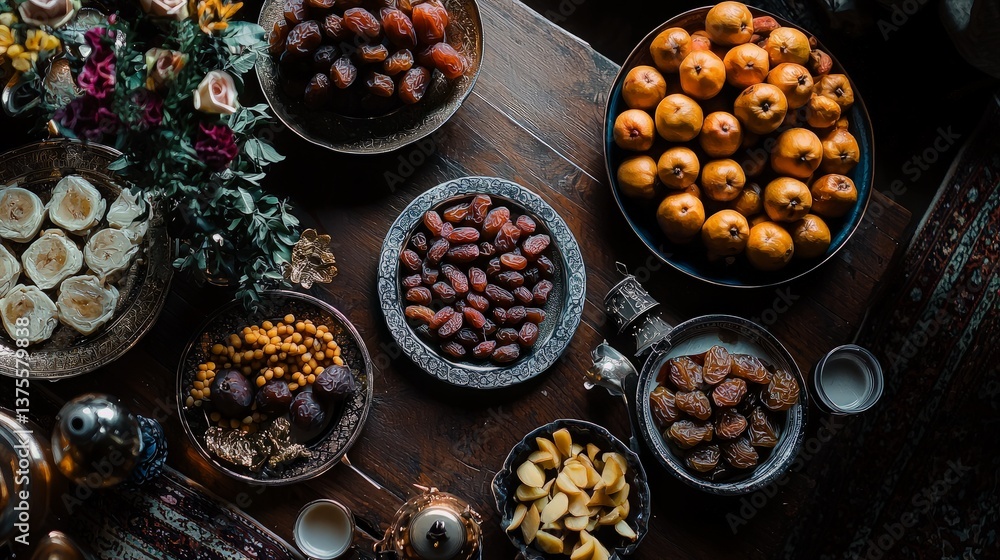 Dried Fruits & Nuts on Wooden Table Dried Fruits & Nuts on Wooden Table
