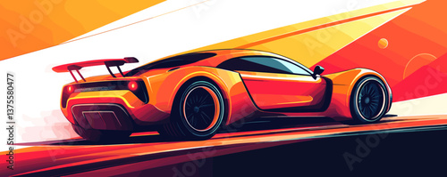 Sleek sports car racing on vibrant background with dynamic lines, vibrant colors vector.