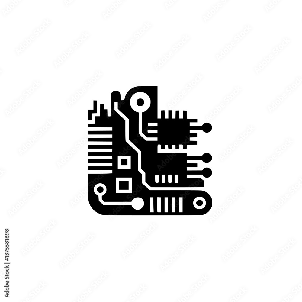 Obraz premium Minimalist Circuit Board Icon, Technology, Modern Graphic Design