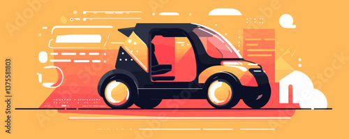 Futuristic urban car in vibrant cityscape background - vector.