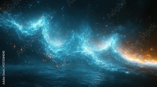 Wallpaper Mural dynamic glowing blue teal wave digital abstract technology background with particles and light effects Torontodigital.ca