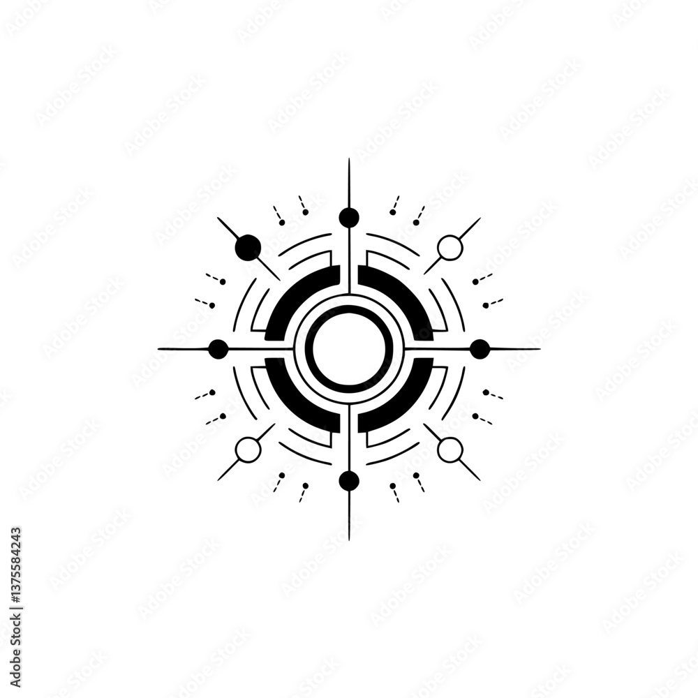 Geometric Compass Rose Vector, Minimalist Modern Design, Black on White Geometric Compass Rose Vector, Minimalist Modern Design, Black on White