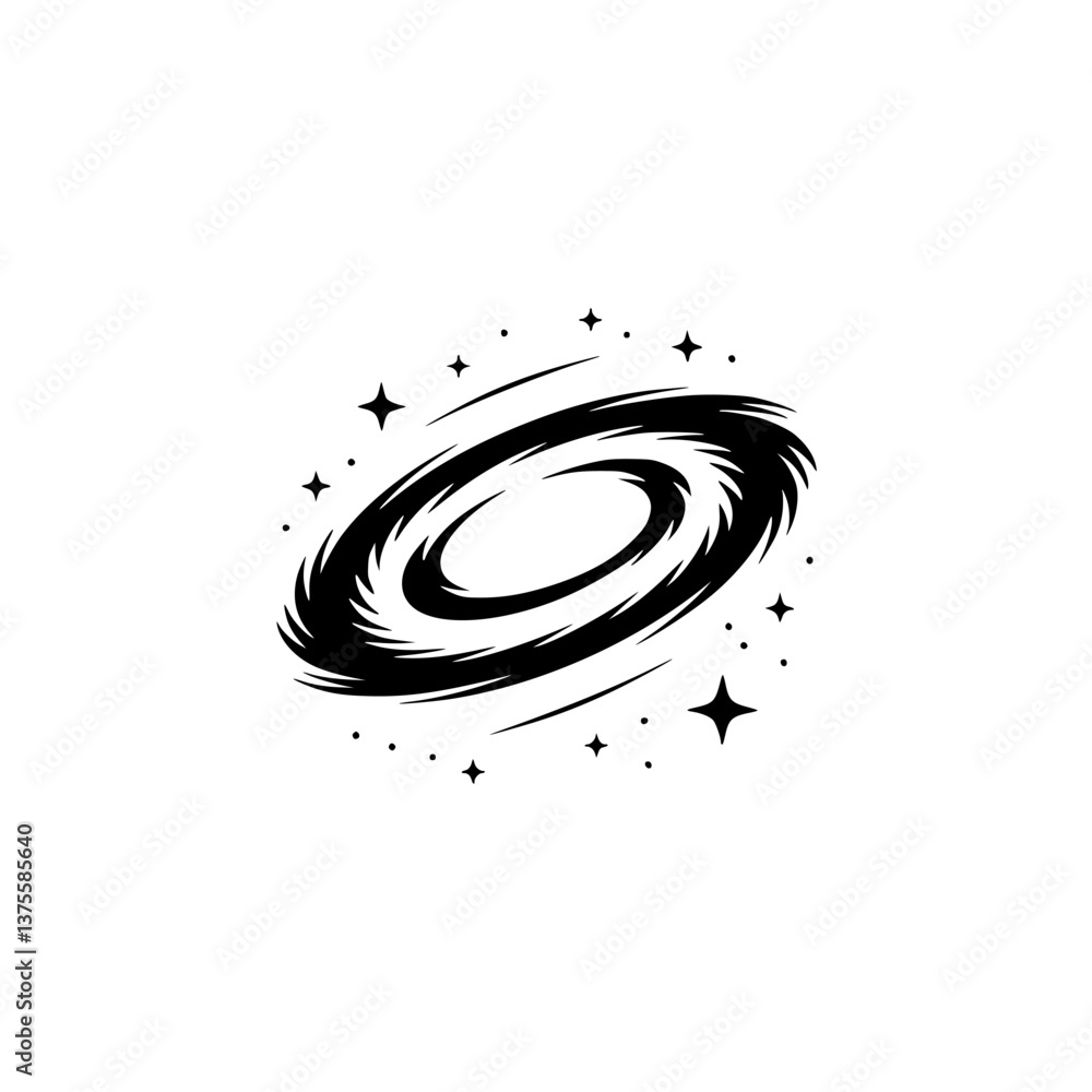 Minimalist Galaxy Logo, Black and White Space Icon