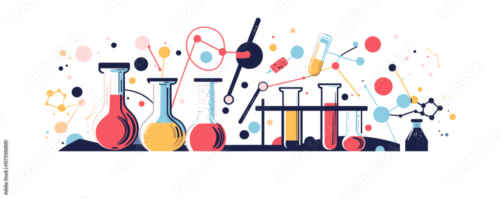 Laboratory equipment with scientific icons and molecule structures - vector. Laboratory equipment with scientific icons and molecule structures - vector.