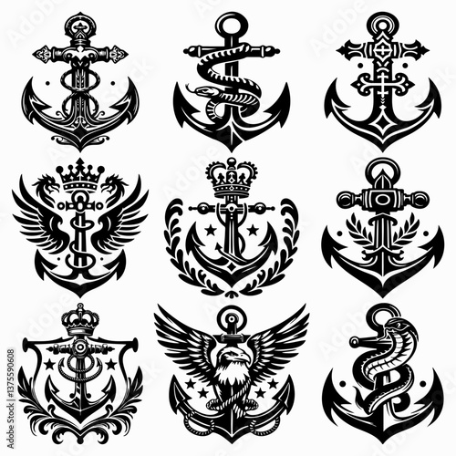 Royal Nautical Anchor Vector Set