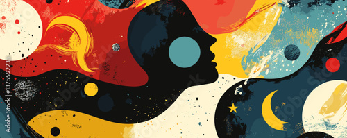 Abstract cosmic silhouette with vibrant colors and celestial elements - vector.