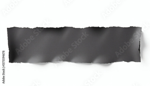 Torn Black Paper Piece with Soft Shadow on White Squared Background - Vector Illustration