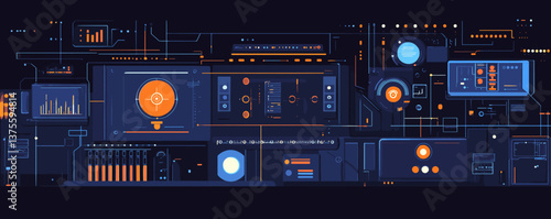 Futuristic control panel interface with digital data elements and hud graphics - vector.