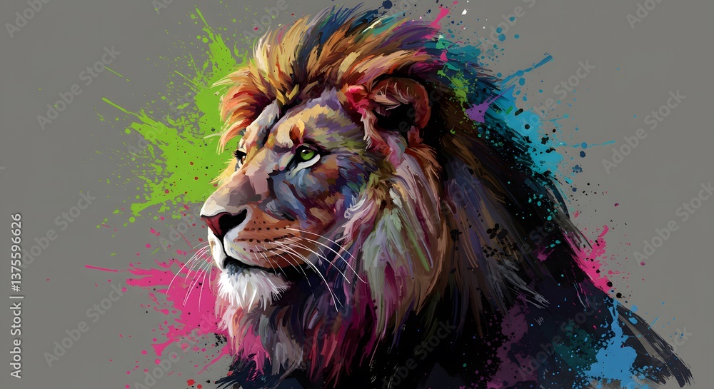 Fototapeta Colorful Lion Portrait with Abstract Art.