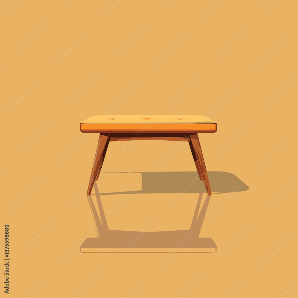 Minimalist wooden bench with yellow cushion on matching background Minimalist wooden bench with yellow cushion on matching background