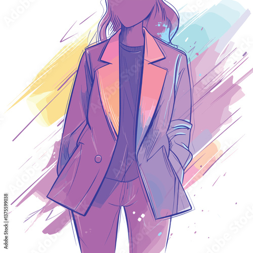 Abstract female figure in colorful artistic blazer illustration