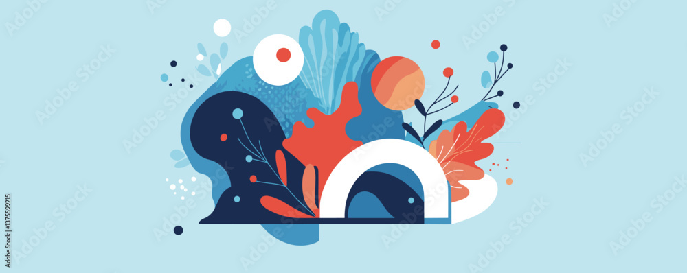 Abstract nature-inspired shapes with bold colors and geometric patterns (vector). Abstract nature-inspired shapes with bold colors and geometric patterns (vector).