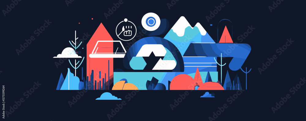 Obraz premium Geometric landscape with mountains and abstract shapes in bold colors – vector.