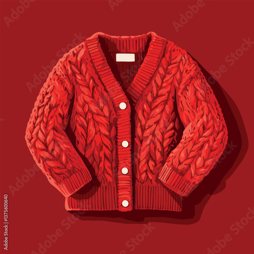 Cozy red knitted cardigan with buttons on bold red background