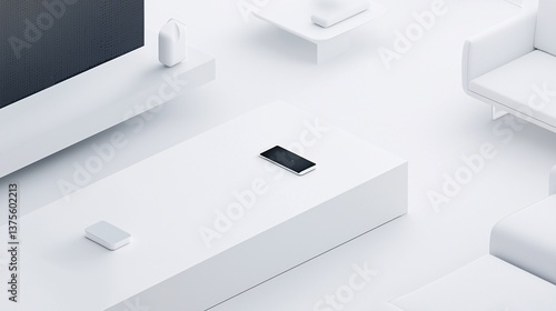 Within the confines of a cutting-edge smart home, a remote control device stands out against the sleek interior design, offering seamless management of modern smart home components. The minimalist