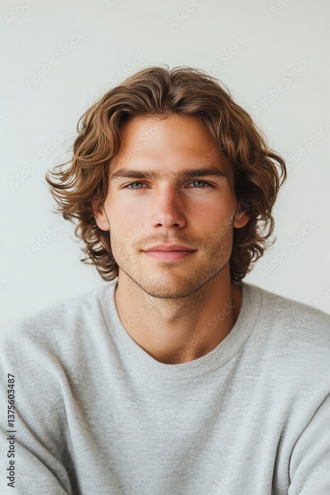 Fototapeta premium Portrait of a Young Man with Long Curly Hair