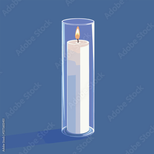 Wallpaper Mural Lit white candle in glass cylinder holder against blue background Torontodigital.ca