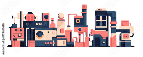 Industrial machinery with geometric shapes and abstract design, futuristic vector.