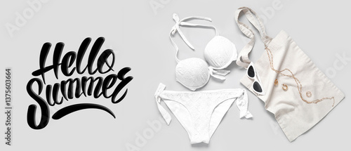 Stylish swimsuit, sunglasse...
