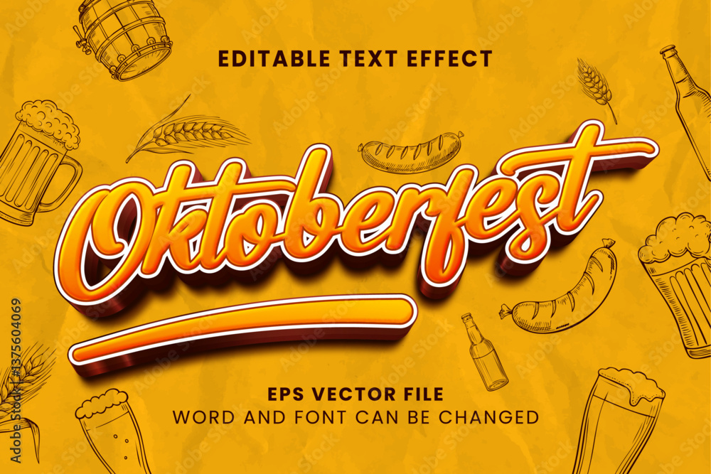 Oktoberfest 3d editable text style. Beer festival text effect